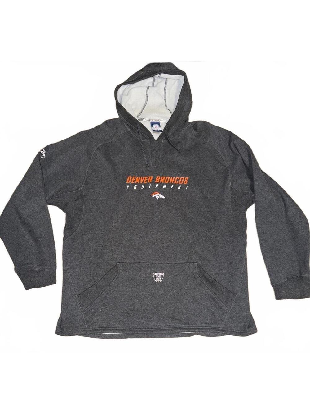Reebok Denver Broncos NFL Equipment Hoodie Sweatshirt 2XL Gray